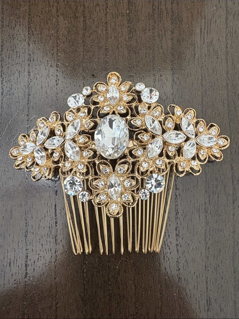 Gold Crystal Floral Bridal Hair Comb - Elegant Wedding Accessory